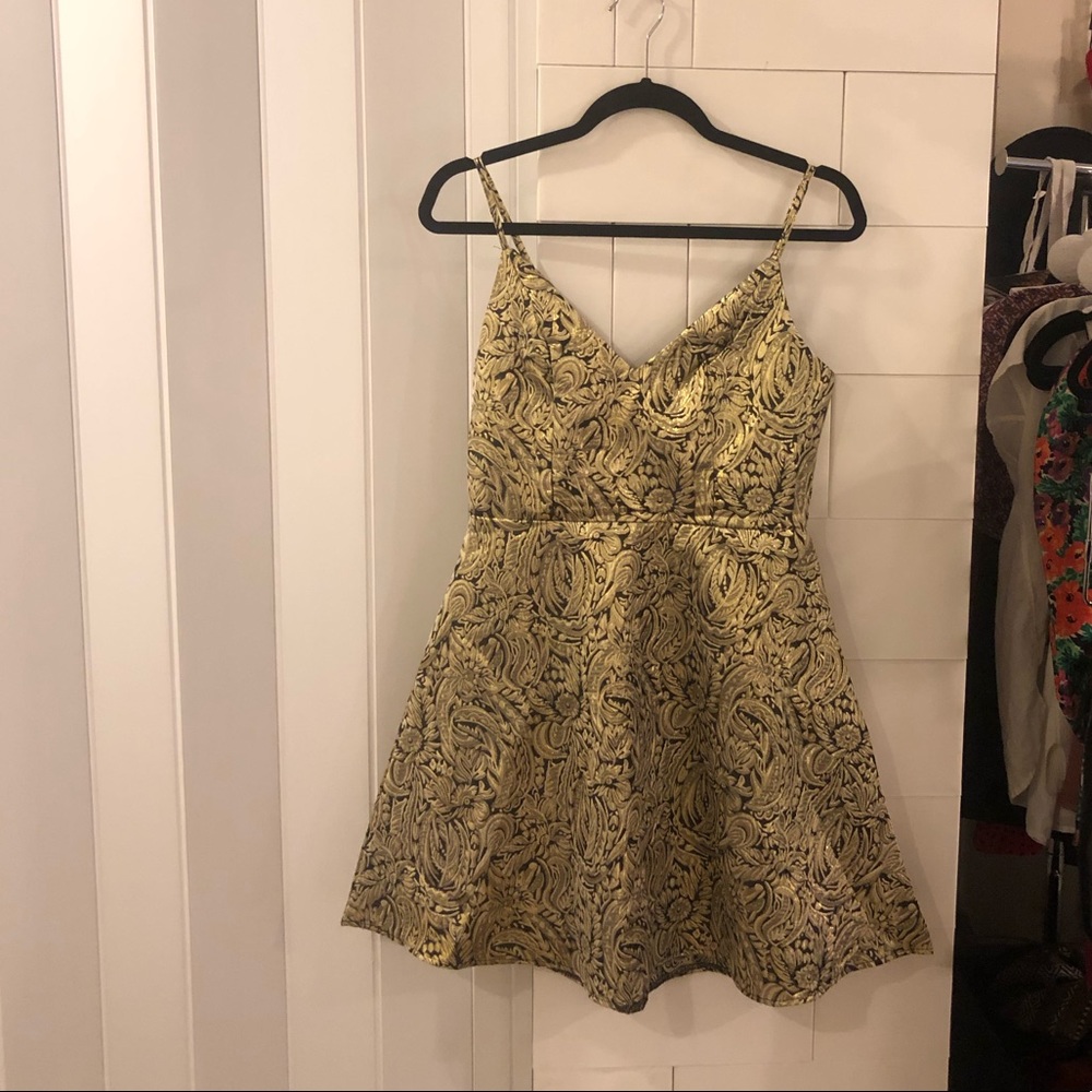 Black/Gold embroidered A-Line/Skater dress